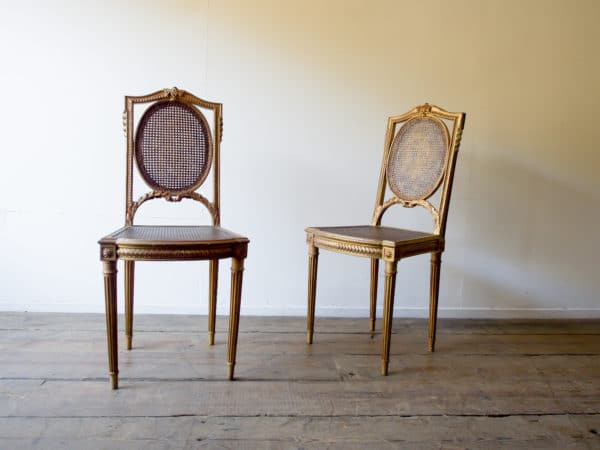 Louis XVI gold gilt cane chairs
