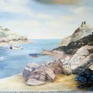 Boats in the bay, oil on canvas